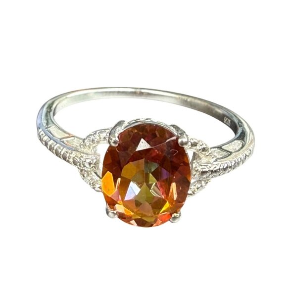 Sterling Silver Ring With Oval-Cut Citrine? Size 10